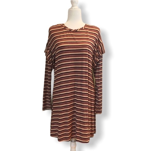 5 for‎ $25 ❄️ Dress Long Sleeve Stripes Shoulder Ruffle XL NEW - Picture 1 of 6